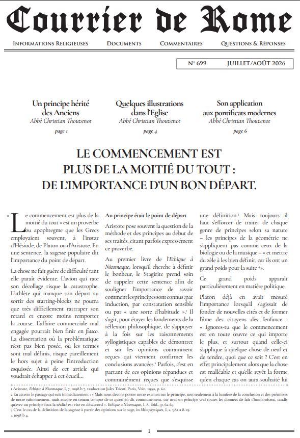 Courrier de Rome Juillet Août 2026