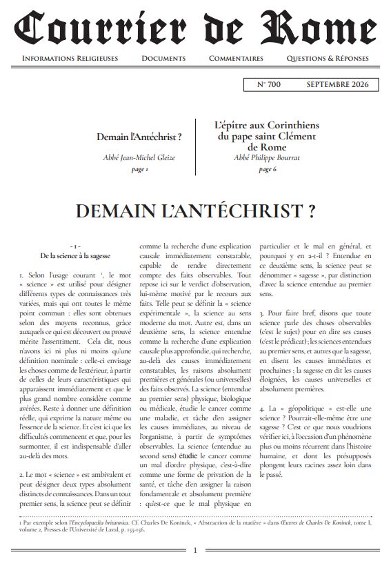 Courrier de Rome Septembre 2026